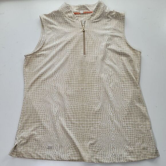 M TAIL tan white zip sleeveless performance active golf tennis top MEDIUM - Picture 1 of 5